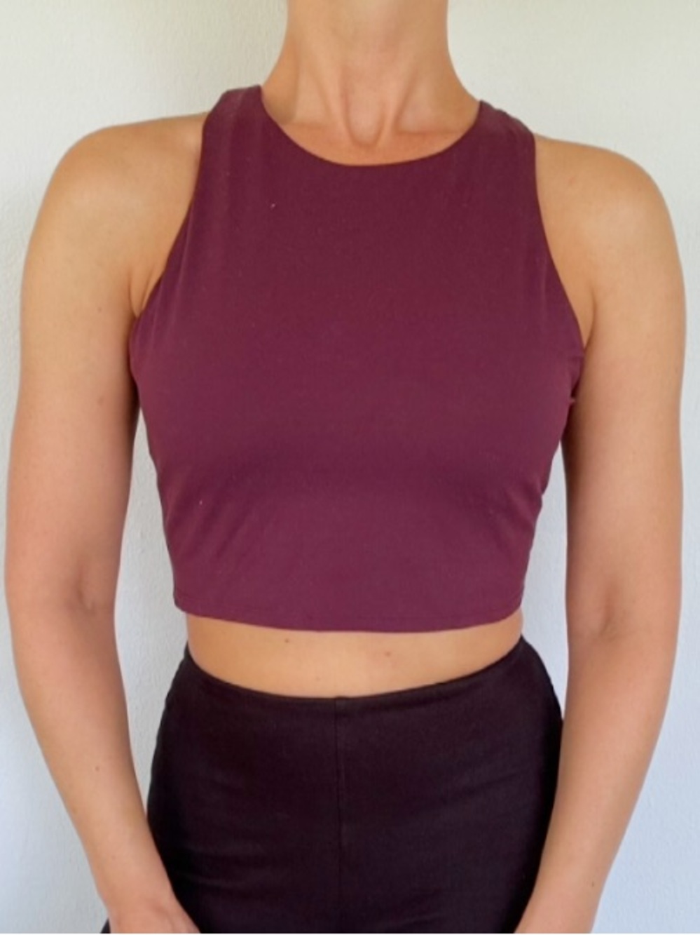 CRZ Yoga dark maroon burgundy purple built-in bra cropped workout top size large